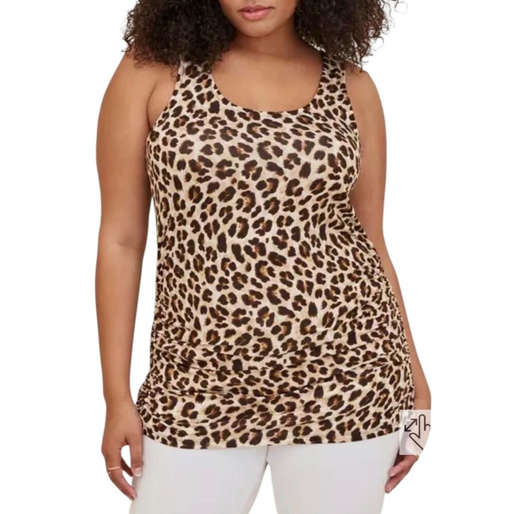 Torrid Super Soft Double Scoop Neck Ruched Tank Top Leopard Size 2 2x NWT Animal